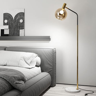 Contemporary Nordic Iron, Marble & Glass Round 1-Light Standing Floor Lamp With Adjustable Head For Living Room & Bedroom