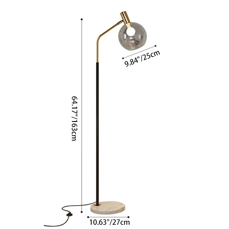 Contemporary Nordic Iron, Marble & Glass Round 1-Light Standing Floor Lamp With Adjustable Head For Living Room & Bedroom