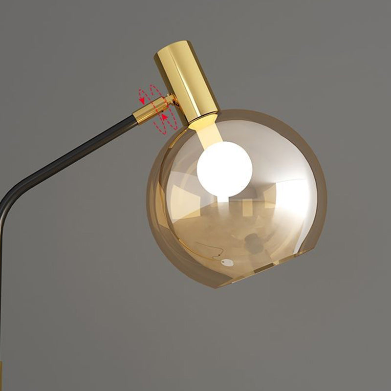 Contemporary Nordic Iron, Marble & Glass Round 1-Light Standing Floor Lamp With Adjustable Head For Living Room & Bedroom