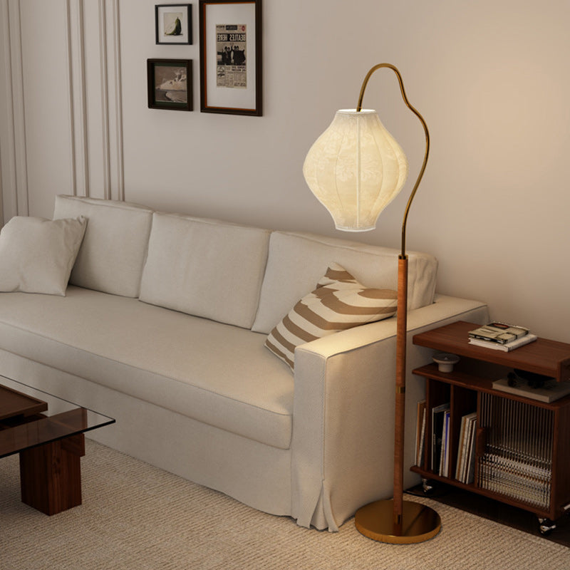 Lampe de sol traditionnelle française en métal et tissu ovale à 1 lumière pour salon et chambre 