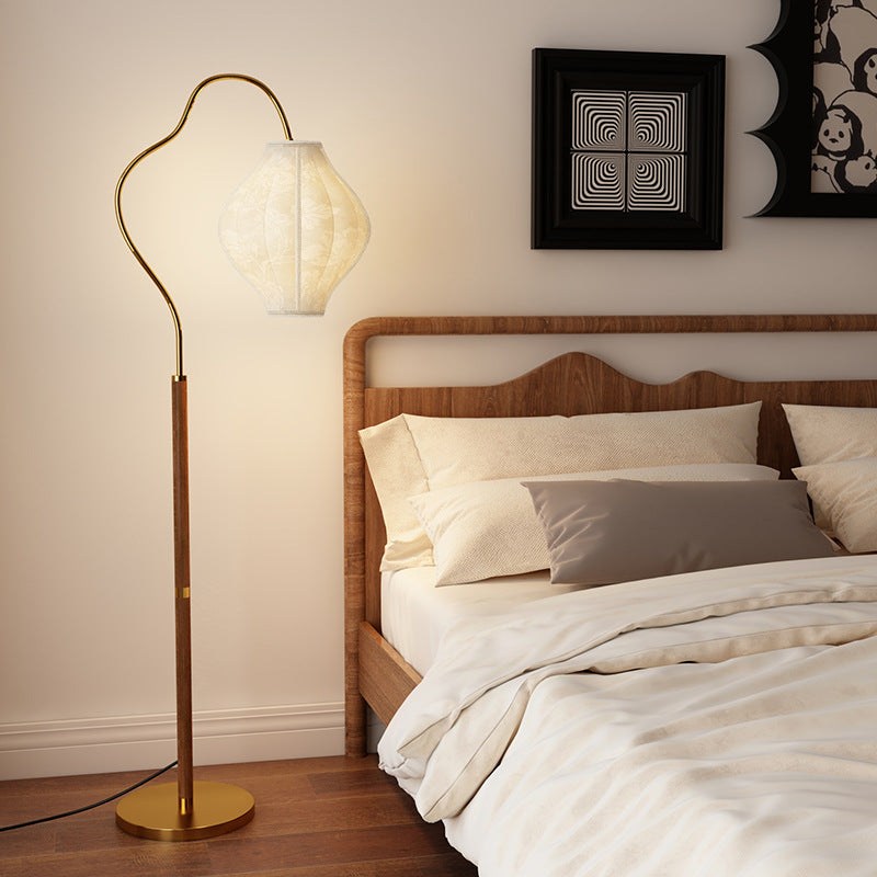 Lampe de sol traditionnelle française en métal et tissu ovale à 1 lumière pour salon et chambre 