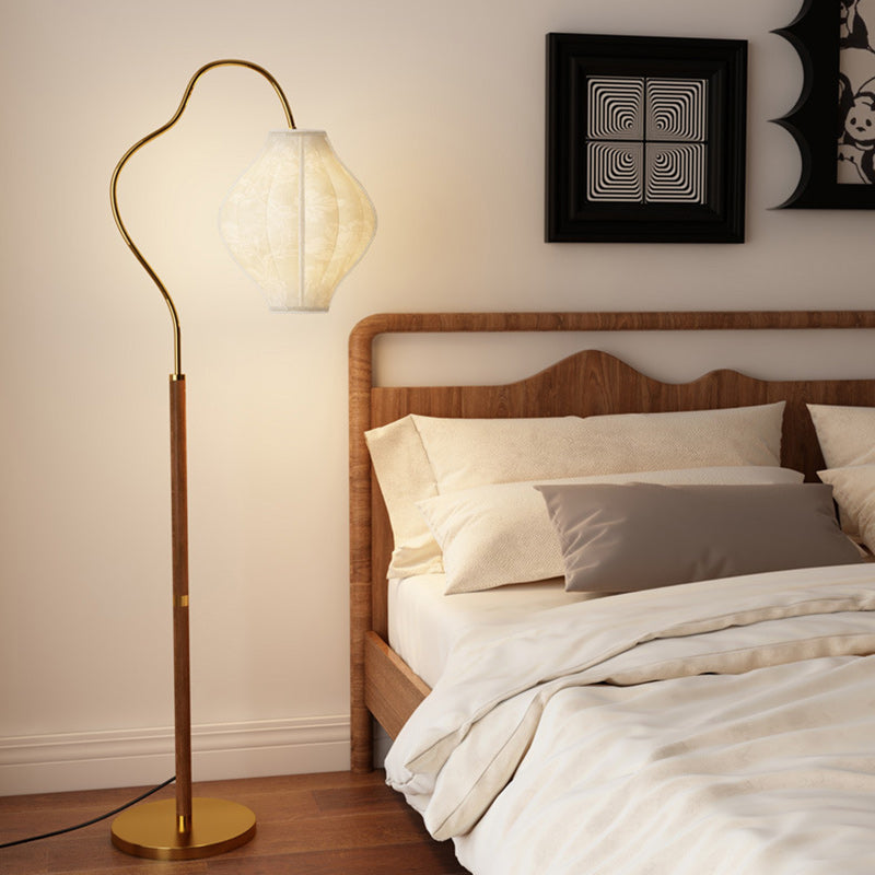 Lampe de sol traditionnelle française en métal et tissu ovale à 1 lumière pour salon et chambre 