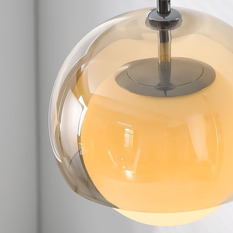 Suspension ronde contemporaine nordique en fer et verre à 1 lumière pour chambre, salle à manger et salon 