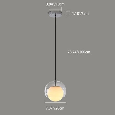 Suspension ronde contemporaine nordique en fer et verre à 1 lumière pour chambre, salle à manger et salon 