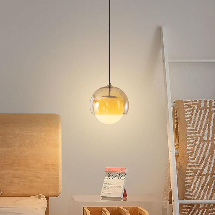 Contemporary Nordic Iron & Glass Round 1-Light Pendant Light For Bedroom, Dining Room & Living Room