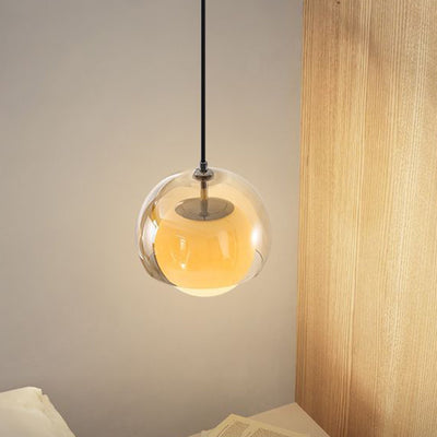 Suspension ronde contemporaine nordique en fer et verre à 1 lumière pour chambre, salle à manger et salon 