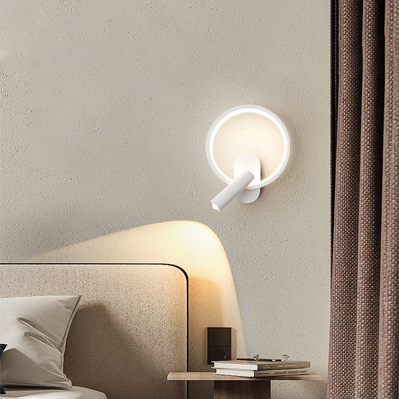 Contemporary Nordic Aluminum Iron &amp; Silicone Round LED Wall Sconce Lamp With Adjustable Spotlight For Bedroom &amp; Living Room