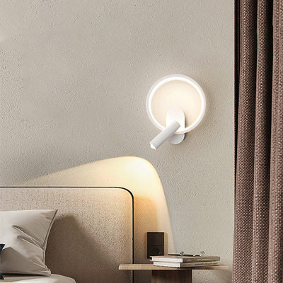 Applique murale LED ronde en aluminium, fer et silicone nordique contemporain avec projecteur réglable pour chambre à coucher et salon 