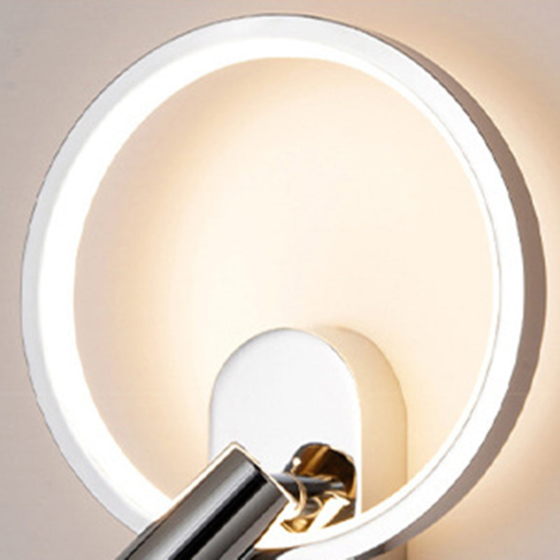Applique murale LED ronde en aluminium, fer et silicone nordique contemporain avec projecteur réglable pour chambre à coucher et salon 