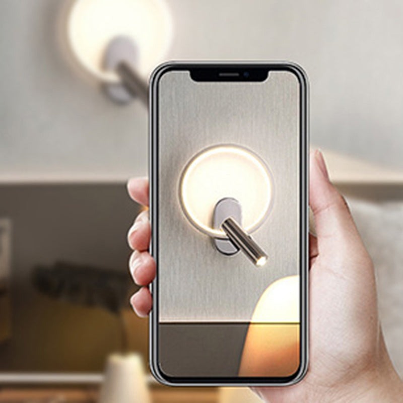 Applique murale LED ronde en aluminium, fer et silicone nordique contemporain avec projecteur réglable pour chambre à coucher et salon 