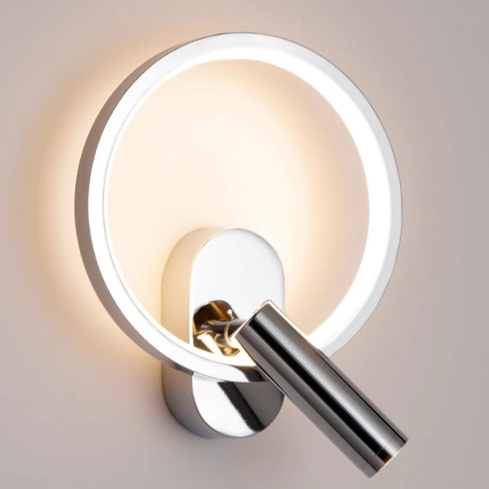 Contemporary Nordic Aluminum Iron &amp; Silicone Round LED Wall Sconce Lamp With Adjustable Spotlight For Bedroom &amp; Living Room