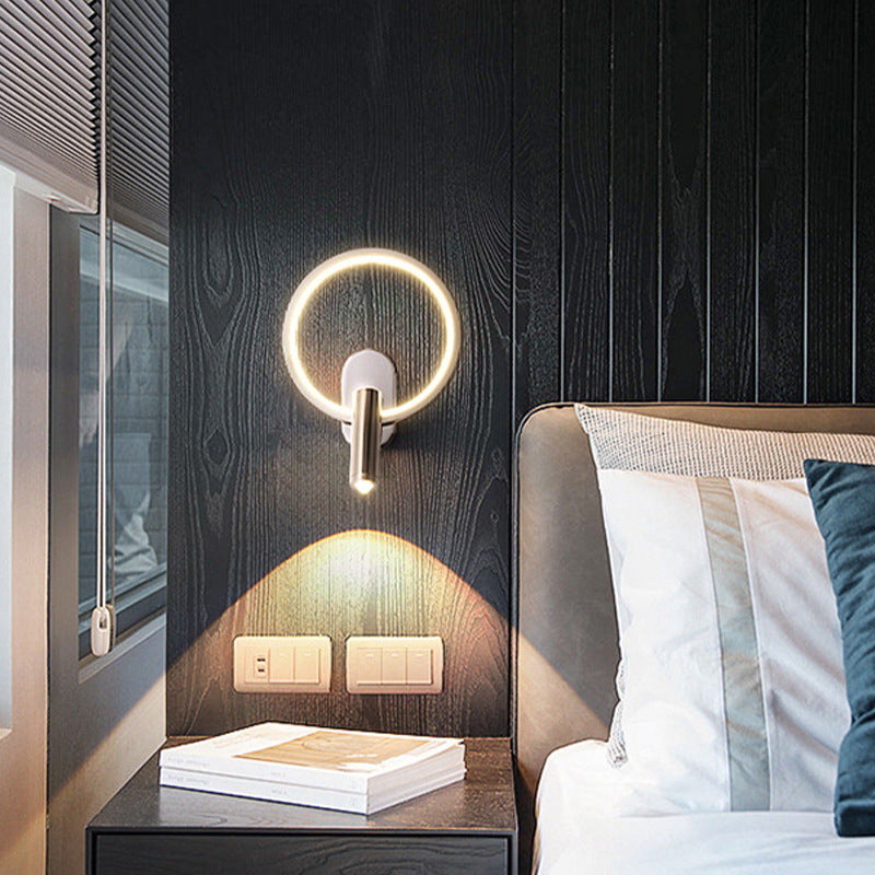 Applique murale LED ronde en aluminium, fer et silicone nordique contemporain avec projecteur réglable pour chambre à coucher et salon 