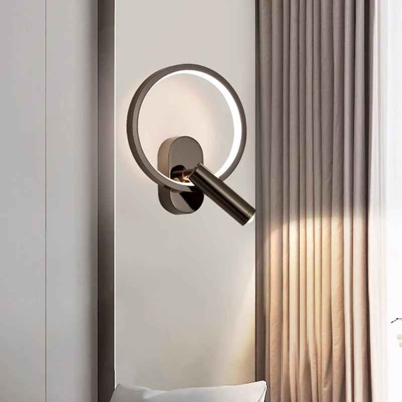 Contemporary Nordic Aluminum Iron &amp; Silicone Round LED Wall Sconce Lamp With Adjustable Spotlight For Bedroom &amp; Living Room
