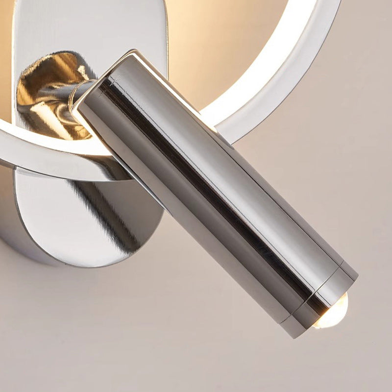 Contemporary Nordic Aluminum Iron &amp; Silicone Round LED Wall Sconce Lamp With Adjustable Spotlight For Bedroom &amp; Living Room