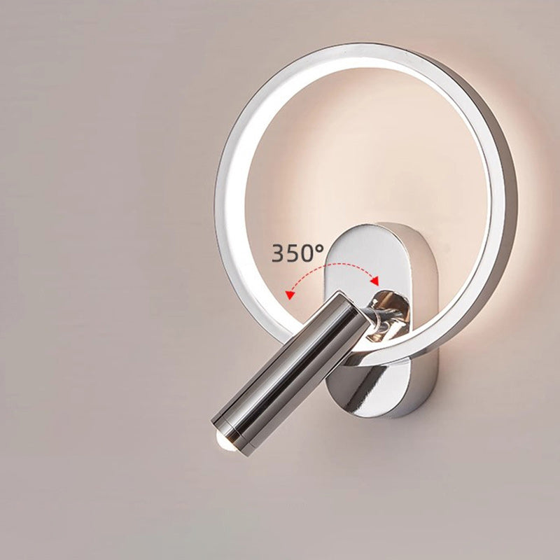 Applique murale LED ronde en aluminium, fer et silicone nordique contemporain avec projecteur réglable pour chambre à coucher et salon 