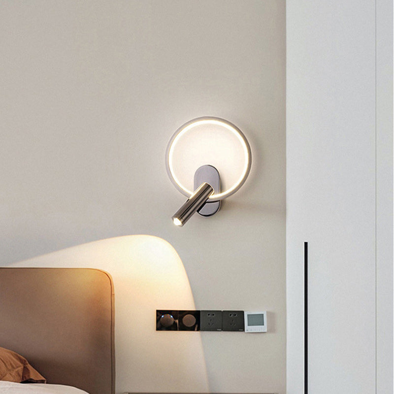 Contemporary Nordic Aluminum Iron &amp; Silicone Round LED Wall Sconce Lamp With Adjustable Spotlight For Bedroom &amp; Living Room