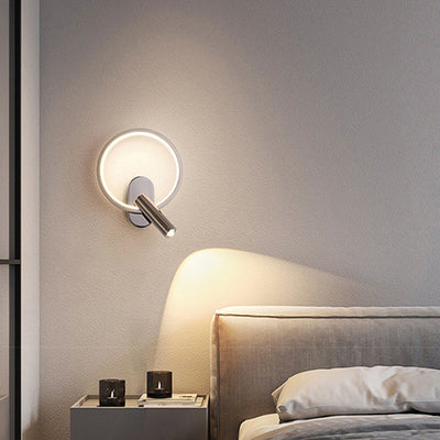 Applique murale LED ronde en aluminium, fer et silicone nordique contemporain avec projecteur réglable pour chambre à coucher et salon 