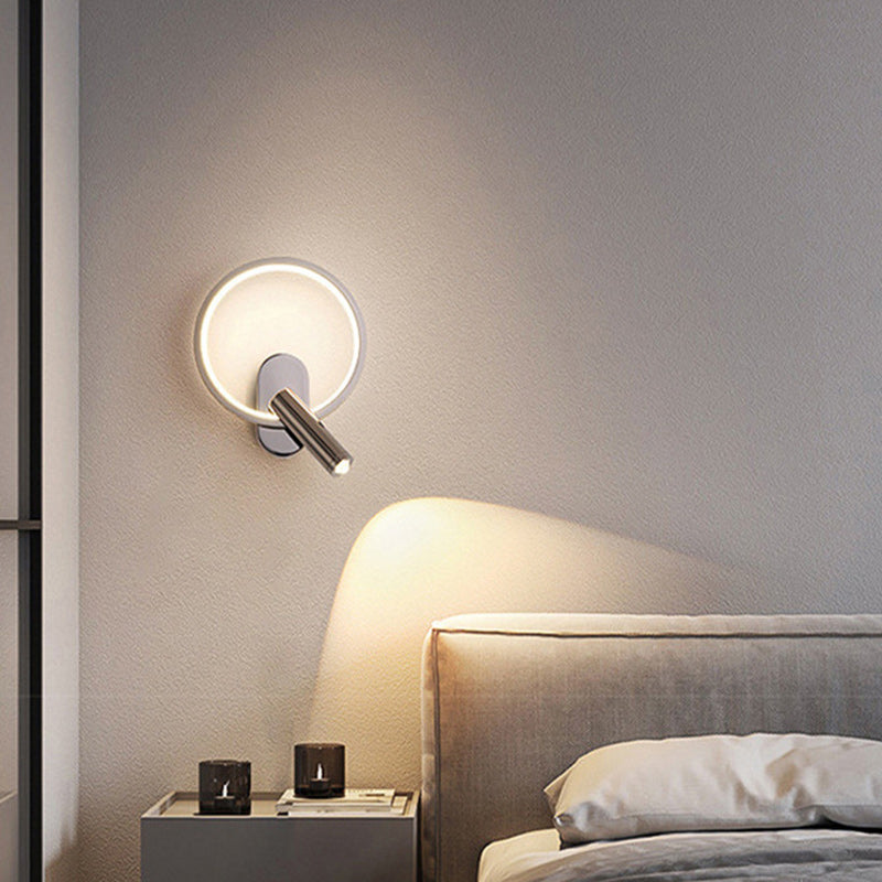 Applique murale LED ronde en aluminium, fer et silicone nordique contemporain avec projecteur réglable pour chambre à coucher et salon 