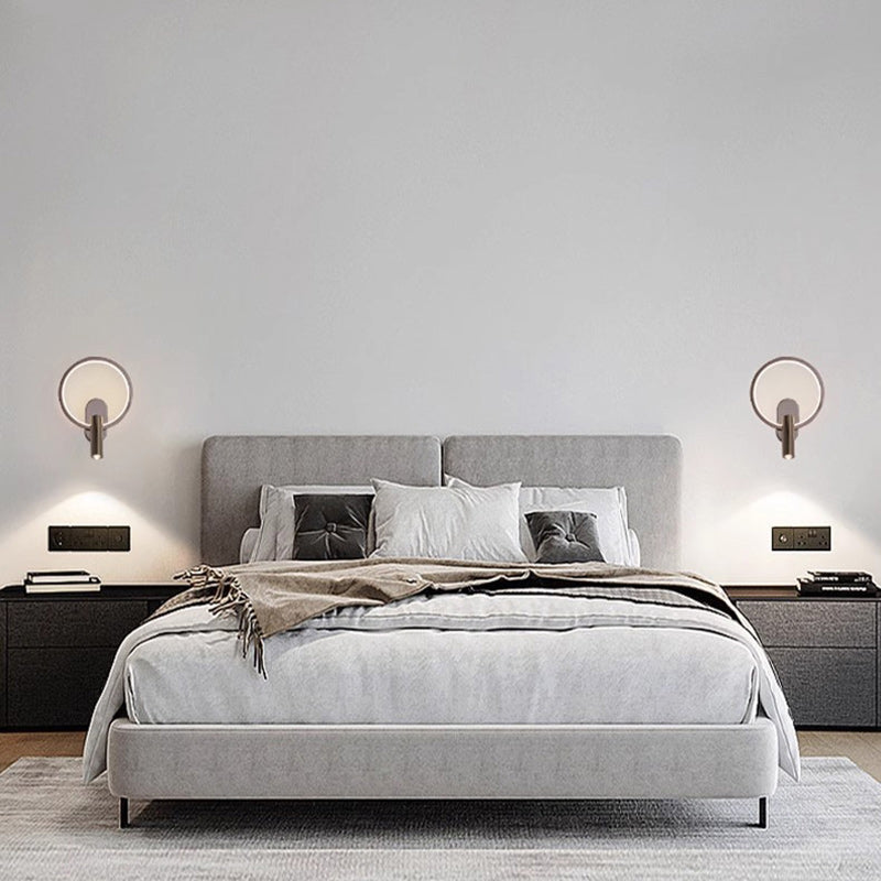 Contemporary Nordic Aluminum Iron &amp; Silicone Round LED Wall Sconce Lamp With Adjustable Spotlight For Bedroom &amp; Living Room