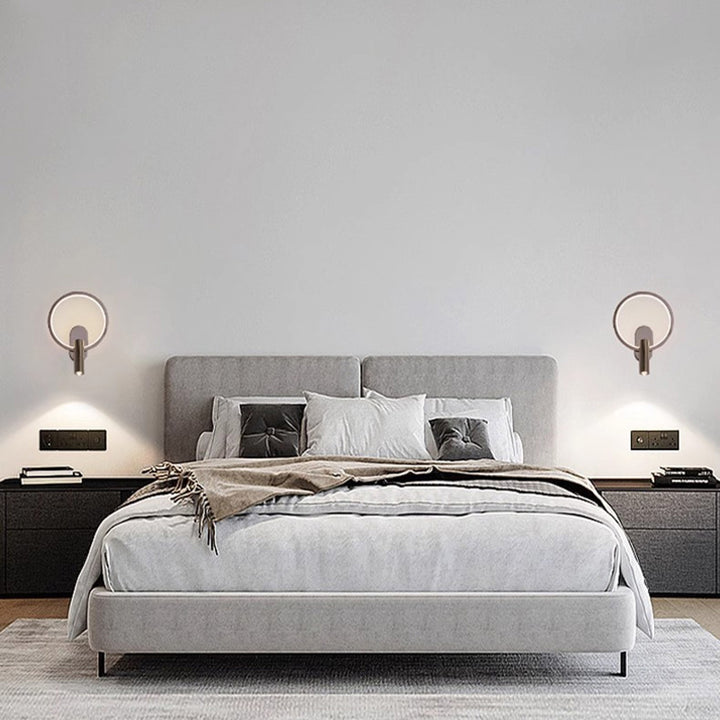 Contemporary Nordic Aluminum Iron &amp; Silicone Round LED Wall Sconce Lamp With Adjustable Spotlight For Bedroom &amp; Living Room
