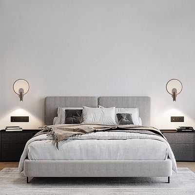 Applique murale LED ronde en aluminium, fer et silicone nordique contemporain avec projecteur réglable pour chambre à coucher et salon 