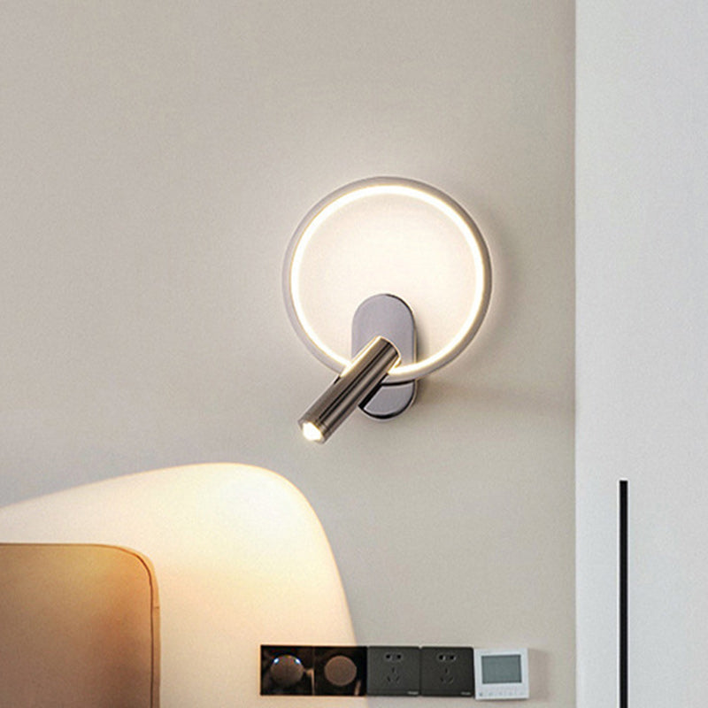 Contemporary Nordic Aluminum Iron &amp; Silicone Round LED Wall Sconce Lamp With Adjustable Spotlight For Bedroom &amp; Living Room