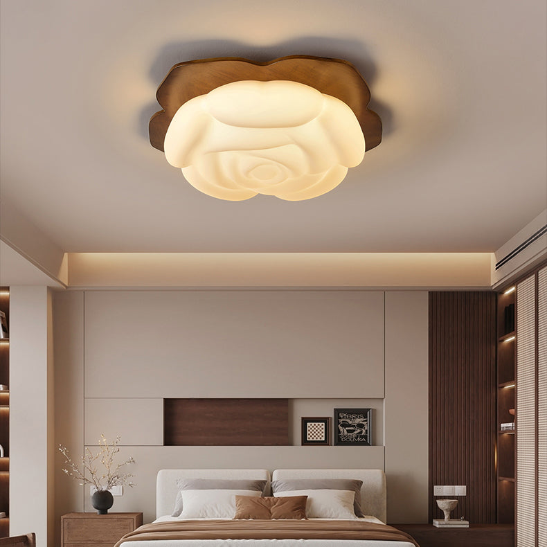 Contemporain Créatif Bois, PE &amp; Fer Floral LED Plafonnier pour Chambre &amp; Salon 