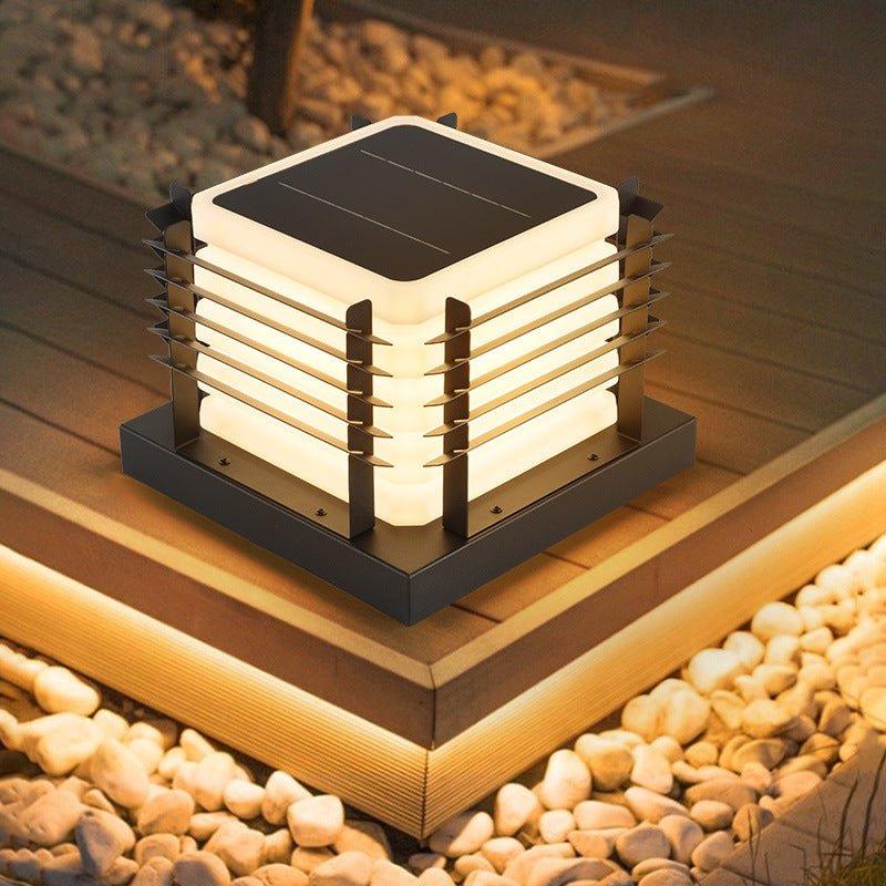 Modern Minimalist Metal, Rotomolded &amp; Acrylic Square LED Outdoor Light With Solar &amp; Waterproof Design For Garden &amp; Patio