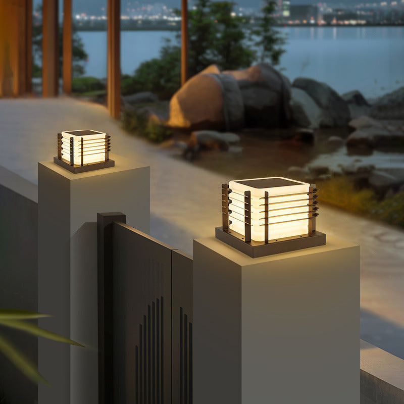 Modern Minimalist Metal, Rotomolded &amp; Acrylic Square LED Outdoor Light With Solar &amp; Waterproof Design For Garden &amp; Patio
