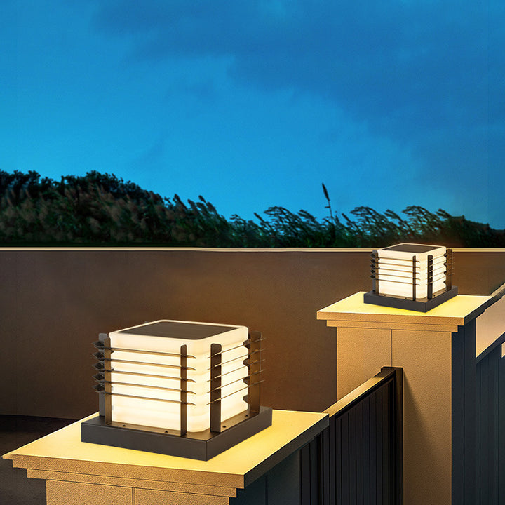 Modern Minimalist Metal, Rotomolded &amp; Acrylic Square LED Outdoor Light With Solar &amp; Waterproof Design For Garden &amp; Patio