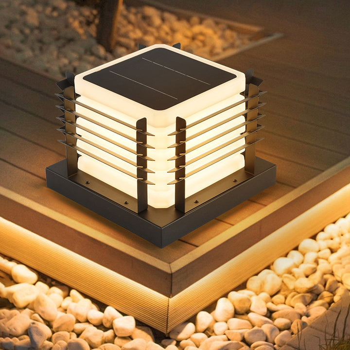 Modern Minimalist Metal, Rotomolded &amp; Acrylic Square LED Outdoor Light With Solar &amp; Waterproof Design For Garden &amp; Patio