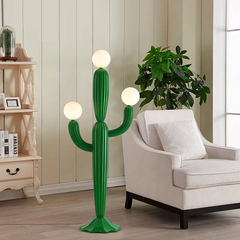Zeitgenössische kreative Harz- & Glas-Kaktus-förmige 3-Licht-Stehlampe für Schlafzimmer & Wohnzimmer 