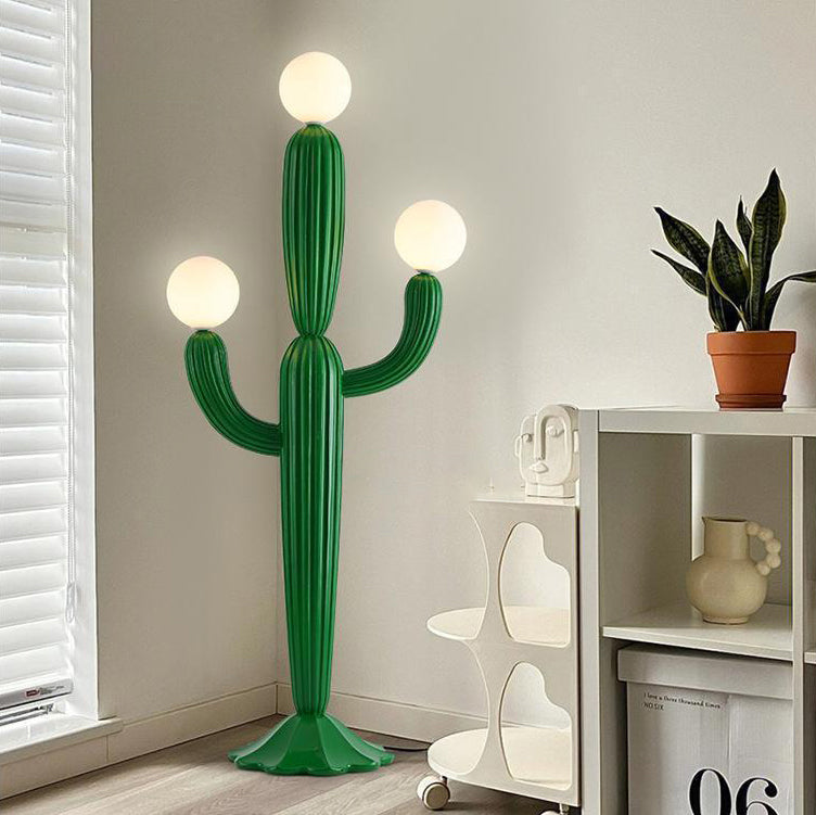 Zeitgenössische kreative Harz- & Glas-Kaktus-förmige 3-Licht-Stehlampe für Schlafzimmer & Wohnzimmer 