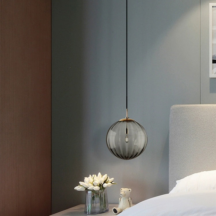 Suspension ronde 1 lumière en verre et métal nordique contemporain pour chambre et salon 