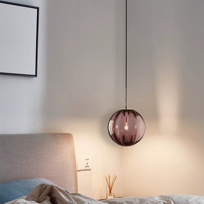 Suspension ronde 1 lumière en verre et métal nordique contemporain pour chambre et salon 