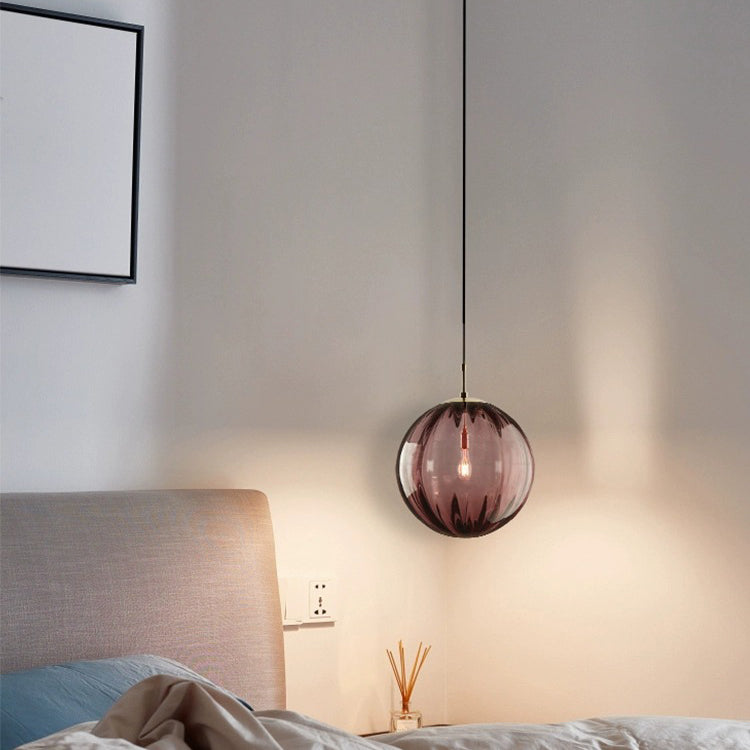 Suspension ronde 1 lumière en verre et métal nordique contemporain pour chambre et salon 