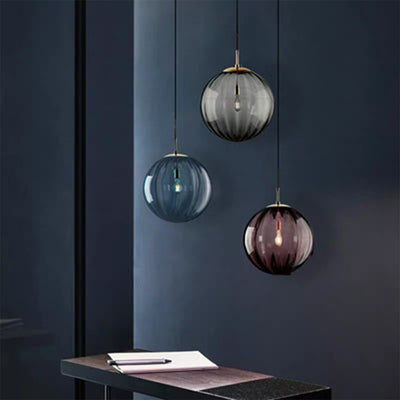 Suspension ronde 1 lumière en verre et métal nordique contemporain pour chambre et salon 