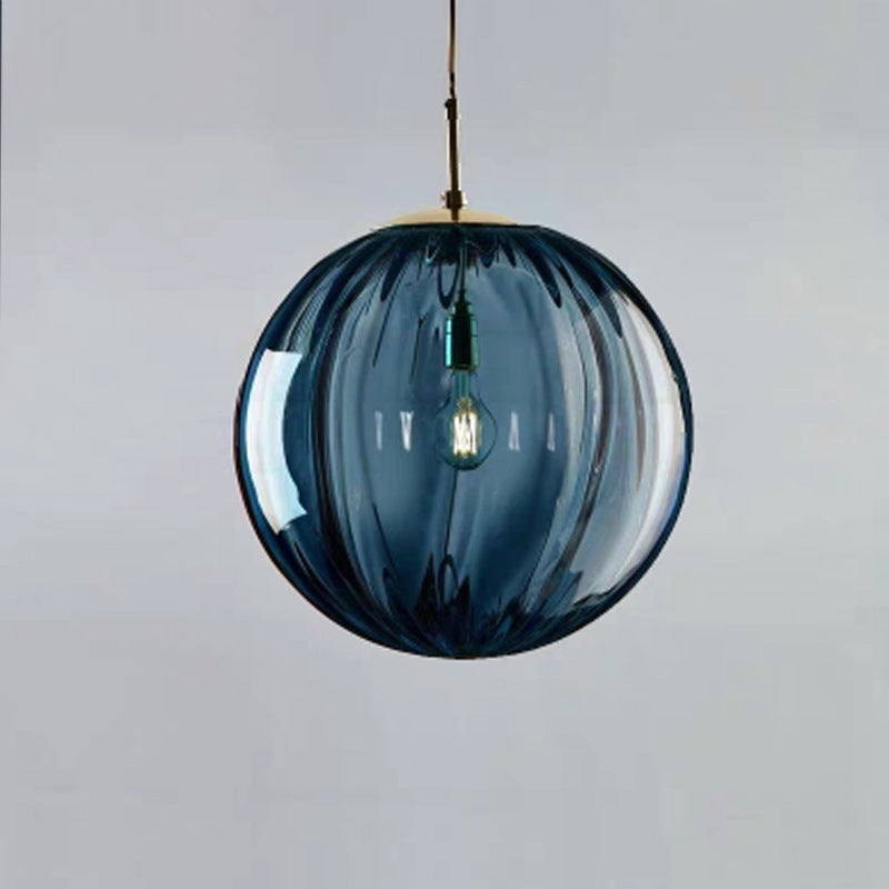 Suspension ronde 1 lumière en verre et métal nordique contemporain pour chambre et salon 