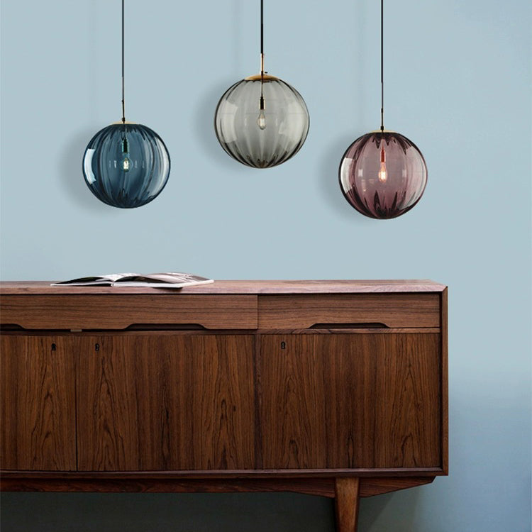 Suspension ronde 1 lumière en verre et métal nordique contemporain pour chambre et salon 