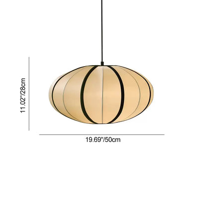 Traditional Japanese Satin & Metal Oval 1-Light Pendant Light For Bedroom, Dining & Living Room