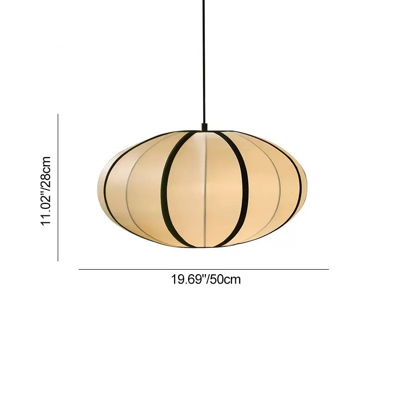 Traditional Japanese Satin & Metal Oval 1-Light Pendant Light For Bedroom, Dining & Living Room