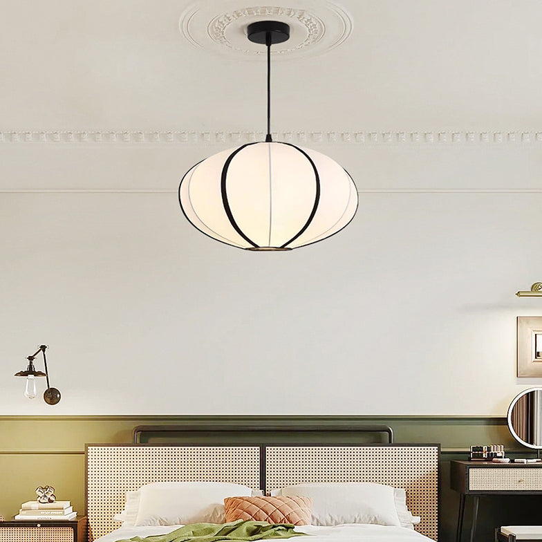 Traditional Japanese Satin & Metal Oval 1-Light Pendant Light For Bedroom, Dining & Living Room