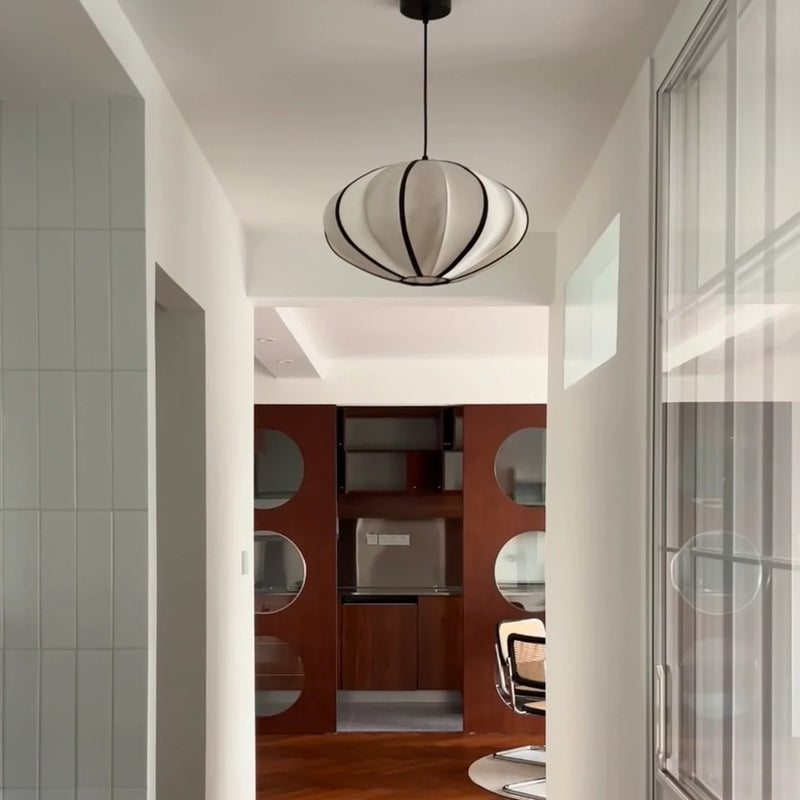 Traditional Japanese Satin & Metal Oval 1-Light Pendant Light For Bedroom, Dining & Living Room