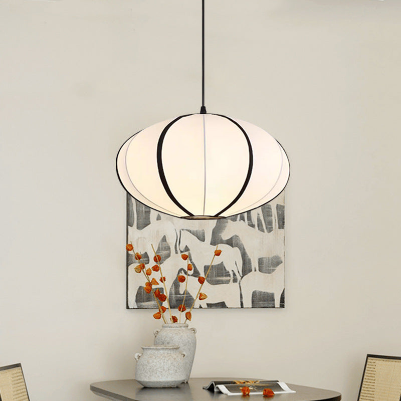 Traditional Japanese Satin & Metal Oval 1-Light Pendant Light For Bedroom, Dining & Living Room