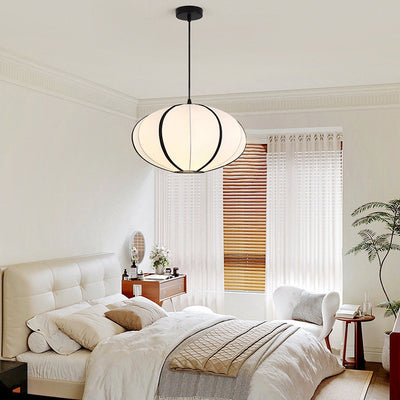 Traditional Japanese Satin & Metal Oval 1-Light Pendant Light For Bedroom, Dining & Living Room