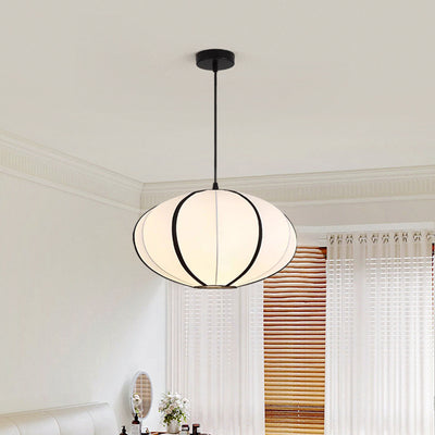 Traditional Japanese Satin & Metal Oval 1-Light Pendant Light For Bedroom, Dining & Living Room