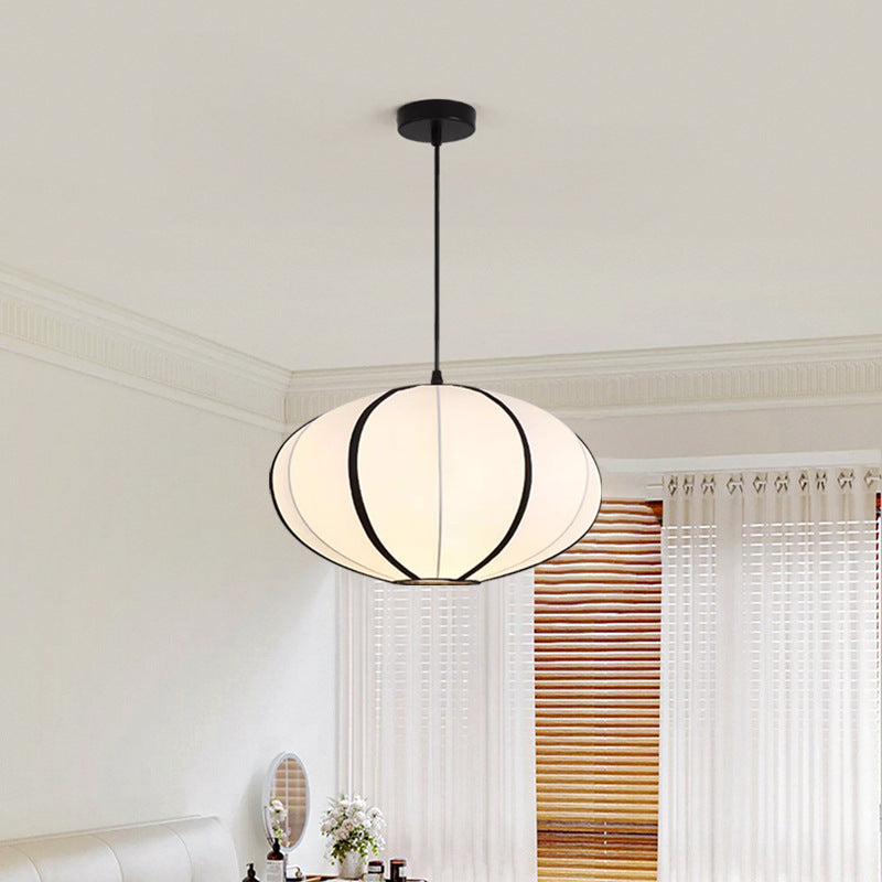 Traditional Japanese Satin & Metal Oval 1-Light Pendant Light For Bedroom, Dining & Living Room