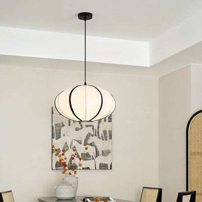 Traditional Japanese Satin & Metal Oval 1-Light Pendant Light For Bedroom, Dining & Living Room