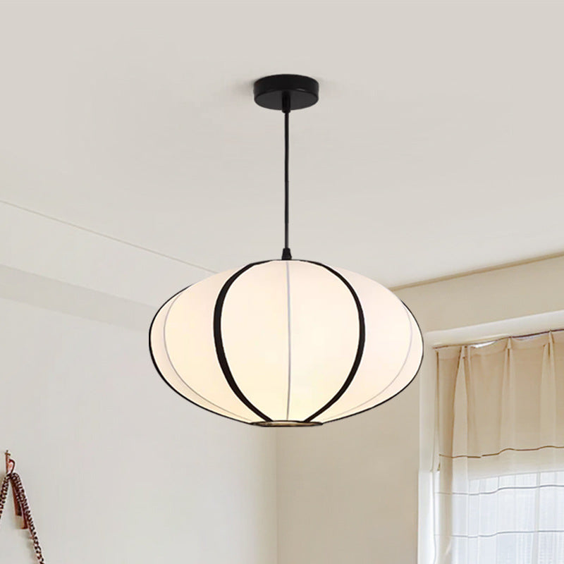 Traditional Japanese Satin & Metal Oval 1-Light Pendant Light For Bedroom, Dining & Living Room