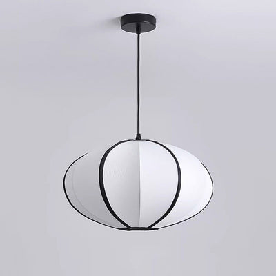 Traditional Japanese Satin & Metal Oval 1-Light Pendant Light For Bedroom, Dining & Living Room